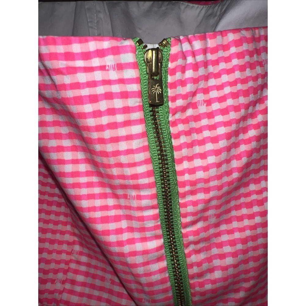 Lilly Pulitzer Pink Gingham Peplum Strapless Dress Green Zipper Size 4 - Picture 4 of 8